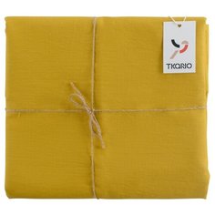Скатерть на стол Tkano из умягченного льна с декоративной обработкой горчичного цвета Essential, 143х250