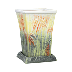 Горшок Керамика ручной работы с поддоном Бамбук 14,5 х 14,5 х 22 см светло-зеленый