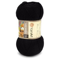 Пряжа YarnArt Super Merino 100гр 300м (25% шерсть, 75% акрил) (217 черный) 5 шт