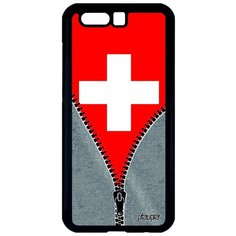 Чехол на смартфон Honor 9, "Флаг Швейцарии на молнии" Туризм Страна Utaupia