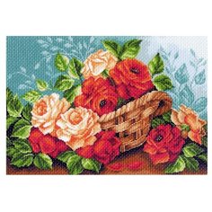 1241 Канва с рисунком Матренин посад Розы в корзине, 37*49 см