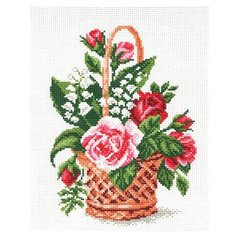 805-1 Канва с рисунком Матренин посад Корзина с цветами 28*37см