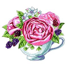 1904 Канва с рисунком Матренин посад Ежевика в чашке 24*35см.(28*37см)