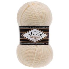 Пряжа ALIZE Superlana klasik (однотонная) 100гр. 280м. (75% акрил, 25%шерсть) ТУ (01 кремовый) 5 шт