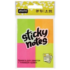 Блок-кубик Attache Selection с клеевым краем 38х51, 4 цвета неон (200 л)