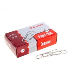 Скрепки Globus, 50, овальная, 50 шт, в картонной коробке (серебристый) Глобус