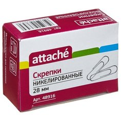 Скрепки Attache, 28, никелевое, овальная, 100 шт, в картонной коробке (серебристый)