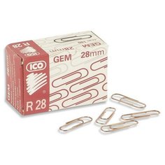 Скрепки ICO, 28, медное, овальная, 100 шт, в картонной коробке (золотистый)