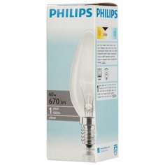 Электрическая лампа Philips свеча/прозрачная 60W E14 CL/B35 (10/100), 7 шт