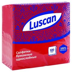 Салфетки бумажные Luscan 1 слой, 24х24 красные 100шт/уп, 4 уп
