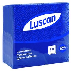 Салфетки бумажные Luscan 1 слой, 24х24 синие 100шт/уп, 4 уп