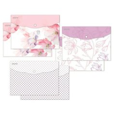 Папка конверт на кнопке А4, 180мкм, Flower Dreams ассорти, 6 шт.уп. Attache