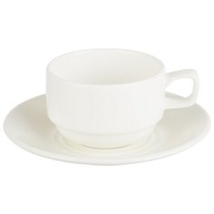 Чайная пара,Wilmax белая, фарфор, чашка 220 мл., блюдце d-14 см. WL-993008