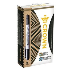 Маркер перманентный CROWN двусторонний "Multi Marker Twin", ЧЕРНЫЙ, скошенный наконечник, 2 мм/1 мм, P-800W 4 уп.