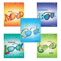 Тетрадь, А5, 48 л., HATBER, скоба, клетка, матовая ламинация, выборочный лак, "Fashion" (5 видов), 48Т5влВ1 - 5 шт.