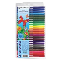 Фломастеры BRAUBERG "Wonderful butterfly", 24 цвета, вентилируемый колпачок, пласт. упаковка, увеличенный срок службы, 150524, 4 набора