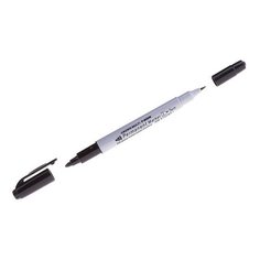 Маркер перманентный CROWN двусторонний "Multi Marker Twin", ЧЕРНЫЙ, скошенный наконечник, 2 мм/1 мм, P-800W - 4 шт.