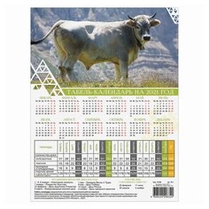 Календарь-табель 2021 год с рабочими и выходными днями, А4 (195х225 мм), "Символ года БЕЛЫЙ БЫК", ТК-1 - 29 шт. Foliant