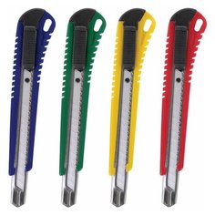 Нож канцелярский 9 мм STAFF "Profit", усиленный, металлические направляющие, автофиксатор, ассорти, 237082