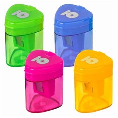 Точилка ЮНЛАНДИЯ "Трио", с контейнером, пластиковая, корпус ассорти, 228438