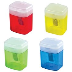 Точилка STAFF "Basic", с контейнером и крышкой, прямоугольная, тонированный ассорти, 226533, 24 шт.