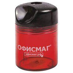 Точилка ОФИСМАГ с контейнером, пластиковая, цилиндрическая, красная, 226940