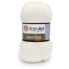 Пряжа YarnArt Jeans Plus 100гр 160м (55% хлопок, 45% полиакрил) (01 белый), 5 мотков