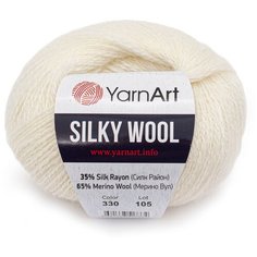 Пряжа YarnArt Silky Wool 25гр 190м (35% шелковая вискоза, 65% шерсть мериноса) (330 молочный) 10 шт