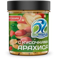 Biomeals арахисовая паста без сахара с кусочками арахиса, 150 грамм