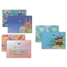 Папка-конверт на кнопке А4 Attache Selection Travel, 6шт/уп, в ассортименте