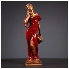 Фигура "Девушка с корзиной" бронза/красный 14х14х55см 3387057 Хорошие сувениры