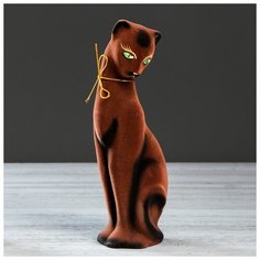 Копилка "Кошка Багира", малая, флок, коричневый 1168403 Керамика ручной работы