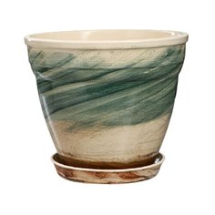 Горшок Керамика ручной работы с поддоном Флорин мрамор 22 х 18,5 см бежевый/зеленый