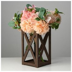 Кашпо деревянное 14×14×26 см "Фонарь Хай-тек Прованс", коричневый 6029972 Сима ленд