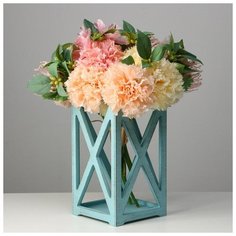 Кашпо деревянное 14×14×26 см "Фонарь Хай-тек Прованс", серо-голубой 6029971 Сима ленд