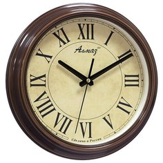 Часы настенные кварцевые Алмаз A18 бежевый/коричневый под дерево