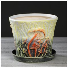 Цветочный горшок "Грибы" оранжевый, 3 л 4930692 Керамика ручной работы