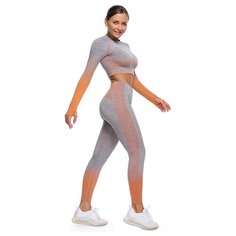 Спортивный костюм для йоги и фитнеса с эффектом градиента (тайтсы, рашгард) цвет оранжевый, размер L Noname