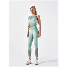 Спортивный костюм для йоги и фитнеса (тайтсы, топ с сеткой) цвет мятный, размер S Noname