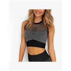 Спортивный костюм для йоги и фитнеса (тайтсы, топ с сеткой) цвет серый, размер S Noname