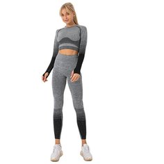 Спортивный костюм для йоги и фитнеса с эффектом градиента (тайтсы, рашгард) цвет черный, размер L Noname