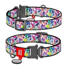 Ошейник WAUDOG Nylon с рисунком "Волшебные цветы", металлическая пряжка-фастекс (ширина 20 мм, длина 24-40 см)