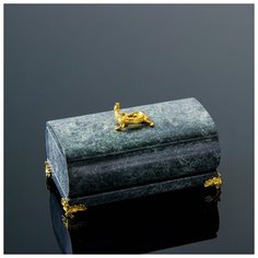 Шкатулка цилиндрическая, с ящеркой и ножками, 8х12 см, змеевик 447419 Сима ленд