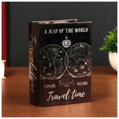 Шкатулка-книга дерево кожзам перламутр "Карта мира" 16х11х4,5 см 4825536 Сима ленд