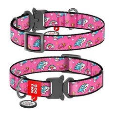 Ошейник WAUDOG Nylon с рисунком "Единороги", металлическая пряжка-фастекс (ширина 15 мм, длина 23-35 см)