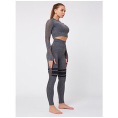 Спортивный костюм для йоги и фитнеса с сетчатыми вставками (тайтсы, рашгард) цвет серый, размер L Noname
