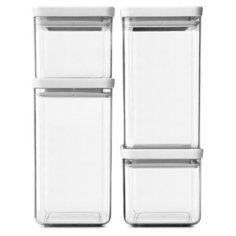 Набор из 4-х контейнеров для сыпучих продуктов прозрачный с белой крышкой, материал пластик, Brabantia, 122569