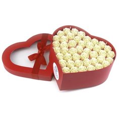 43 Шоколадные съедобные сладкие розы в форме сердца CHOCO STORY в Красной шляпной коробке с крышкой, Цвет: Белый Бельгийский шоколад, 516 гр., ZS43-K-B