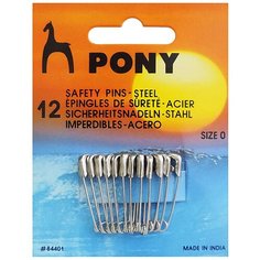 84401 Булавки английские 27 мм, сталь, 12 шт PONY
