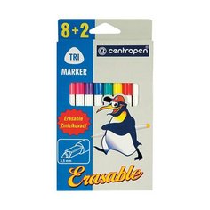 Фломастеры стираемые 8 цветов CENTROPEN "Erasable", + 2 стирателя, вентилируемый колпачок, 2569/10KK, 5 2569 1001, 2 шт.